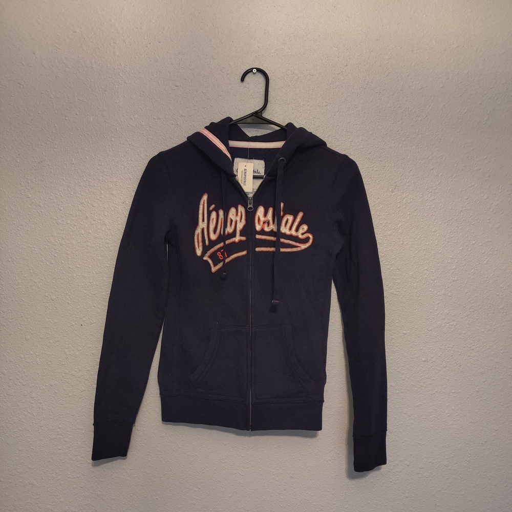 Aeropostale Kids Dark Blue and Neon Orange Zip-Up Hoodie